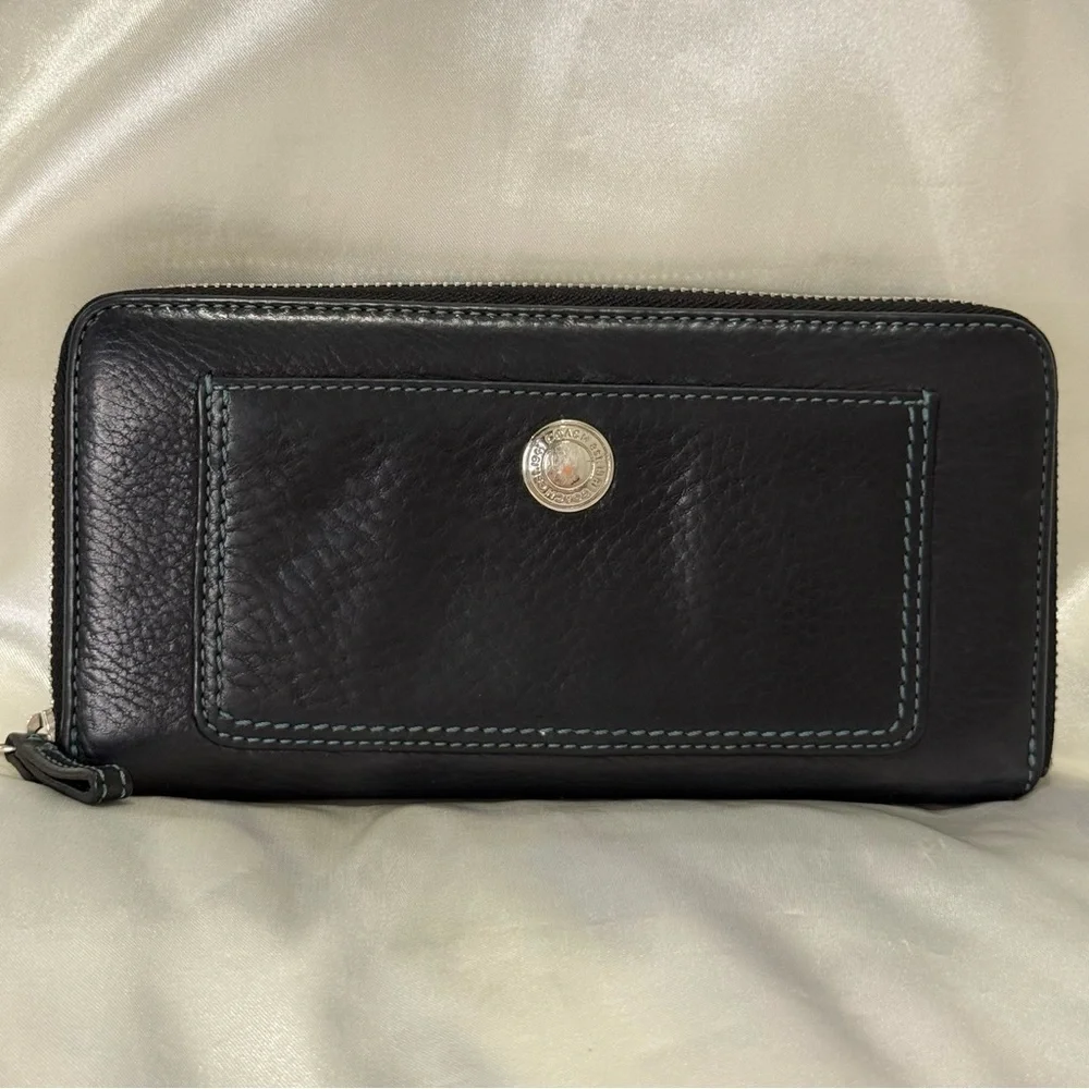 Vintage Coach Y2K Chelsea Wallet Navy Blue Pebble Leather Zip Around Classic